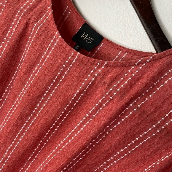 W5 Knit Top Size XL Coral Orange White Stripe Beachy Boho Tie Front - Picture 3 of 7